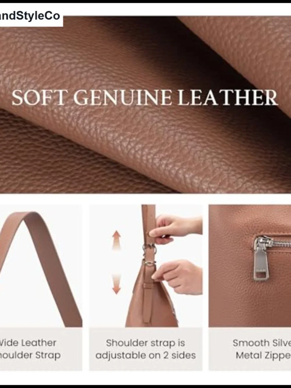 Genuine Leather Hobo Bag Women Crossbody Purse Adjustable Strap